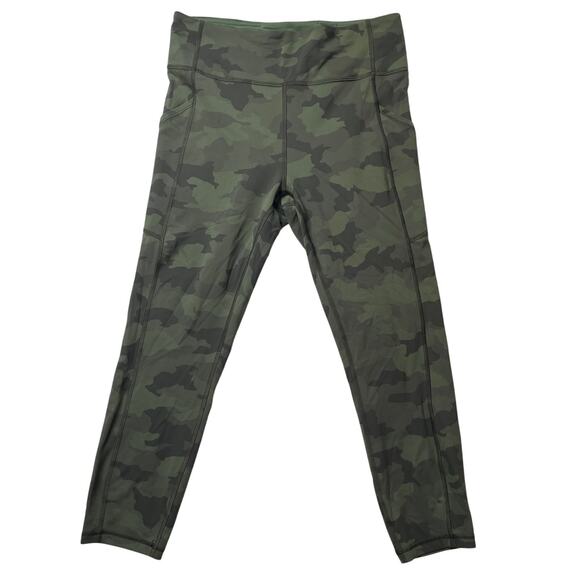 Lululemon Invigorate High Rise Crop Green Camo Leggings Sz 10 Athleisure Stretch - Picture 1 of 6